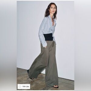 Zara button down striped cuffed top